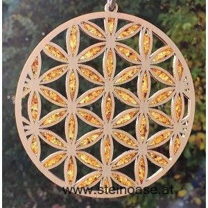 Fensterbild Suncatcher Bernstein - BLUME des LEBENS Ø 11cm